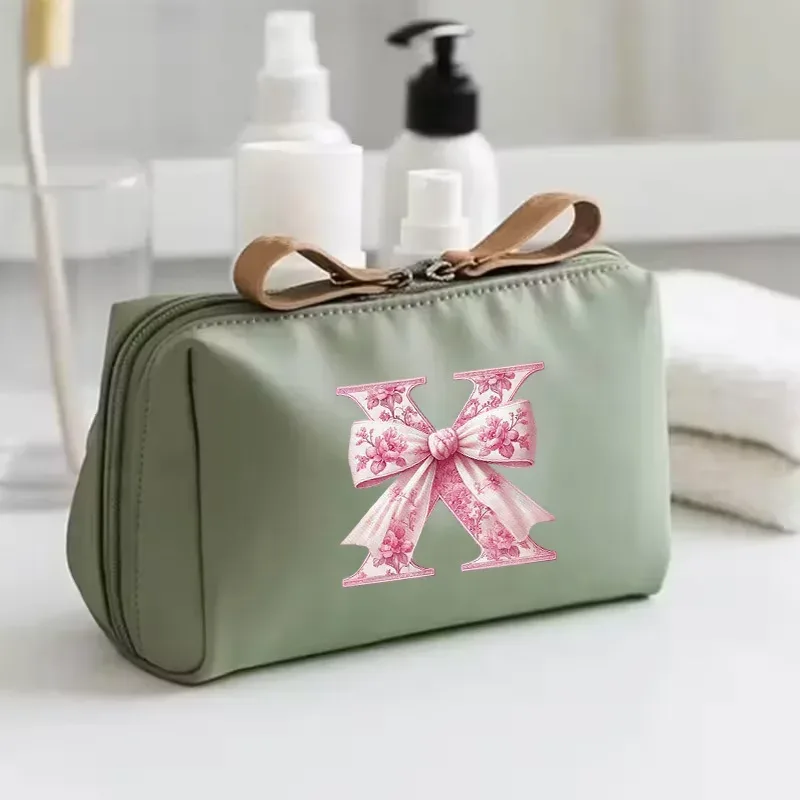 sac à main pour femme avec 26 lettres florales en forme de nœud, trousse de maquillage, sac de rangement, cadeau de la saison de la rentrée scolaire, saint-valentin, anniversaire