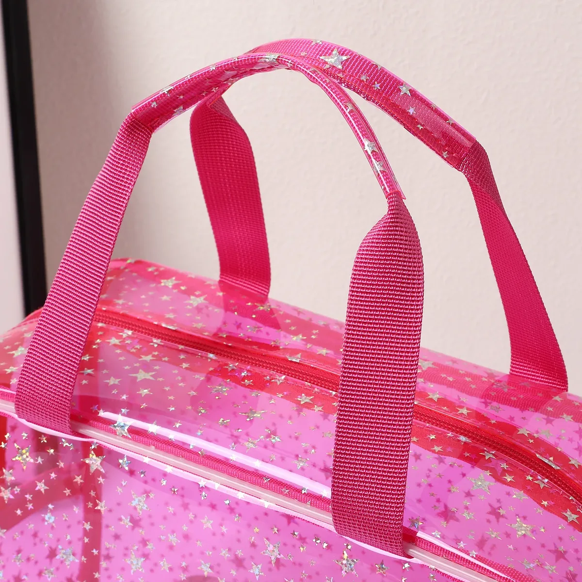 trousse de maquillage transparente grandes étoiles, avec sangle portable, trousse de toilette étanche en pvc, sac organisé pour cosmétiques, sac de voyage transparent