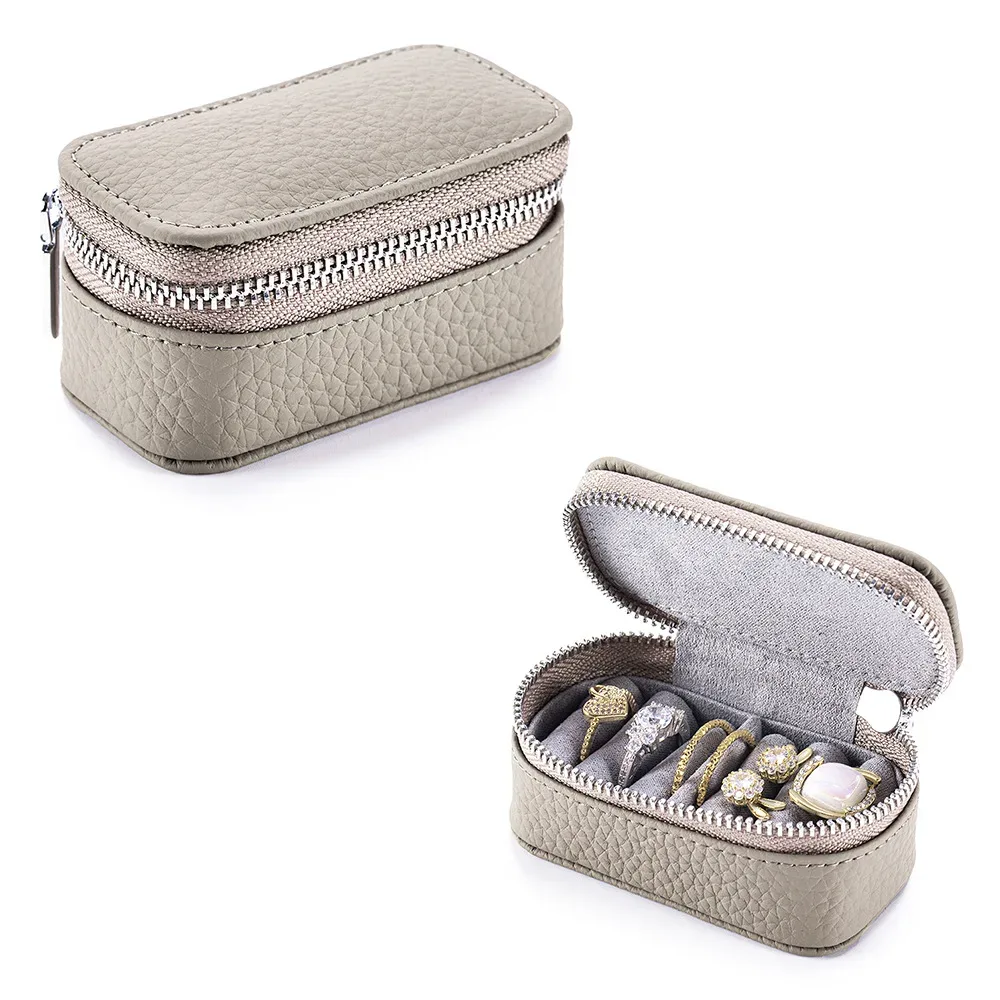 boîte à bijoux portable en cuir véritable pour voyage, boîte à bagues, colliers et boucles d'oreilles, mini pochette de rangement cosmétique pour femme, pochette de soirée