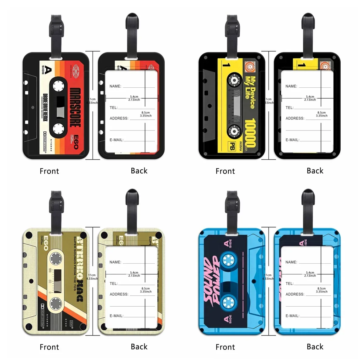 Étiquettes de bagage vintage en forme de cassette audio, porte-adresses et noms pour valises, accessoires de voyage portables