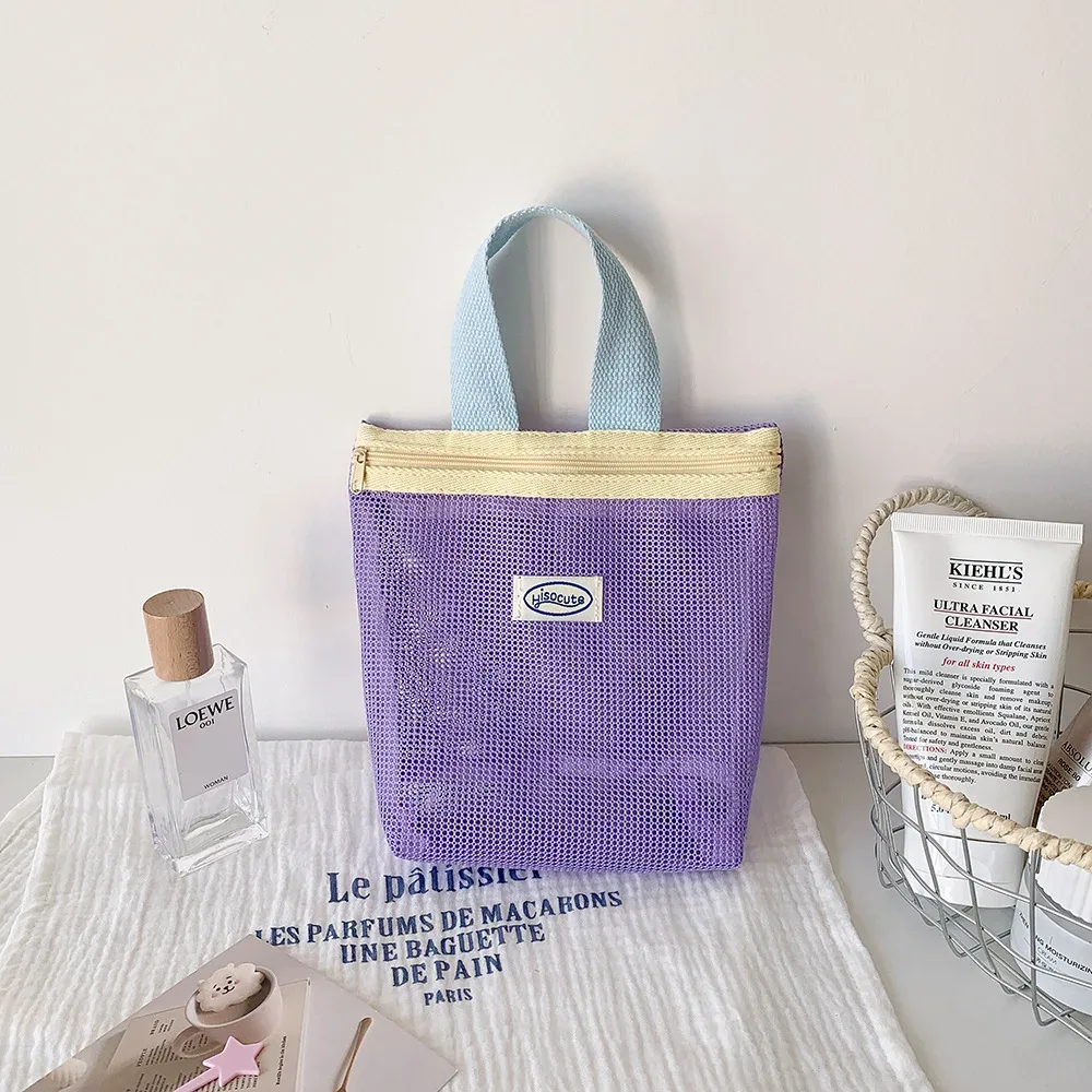 sac à main en maille, sac de maquillage, pochette de maquillage pour femmes, sac de lavage portable, sac de plage, clé mobile, sacs de rangement pour petits articles, organisateur