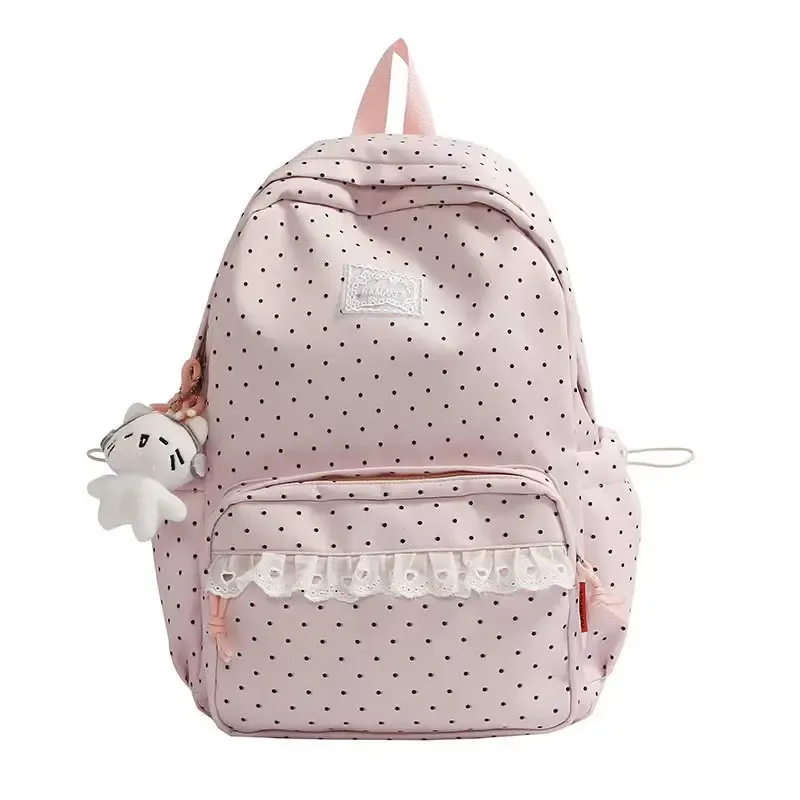 sac à dos coréen style collège à pois, esthétique, pour collège, voyage, double bandoulière, style ballet doux, petit sac à dos pour fille