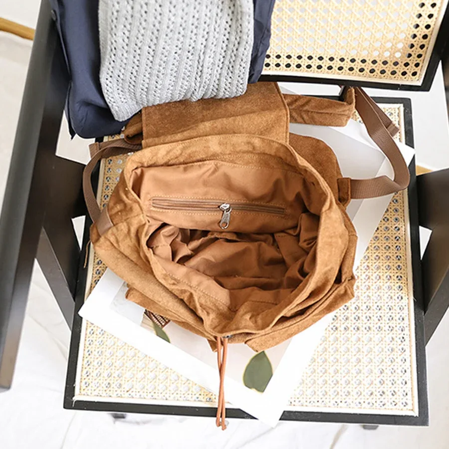 sac à dos en daim pour femme, sac à bandoulière décontracté pour trajets quotidiens, sac à cordon pour femme, mochilas, rucksack, sac d'école