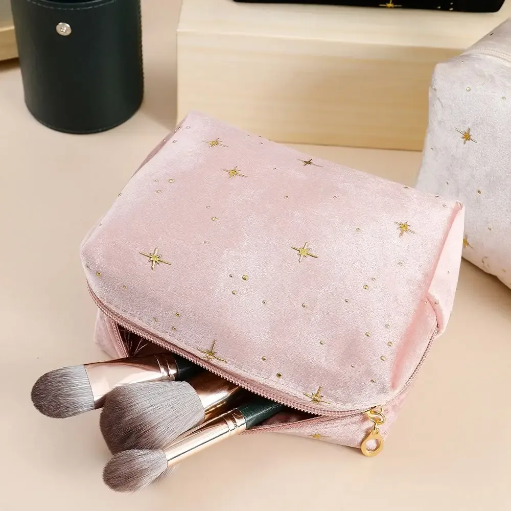 sac à cosmétiques portable pour femmes, 1 pièce, sac de rangement en velours doux avec fermeture éclair, trousse de toilette de voyage, organisateur, pochette de beauté