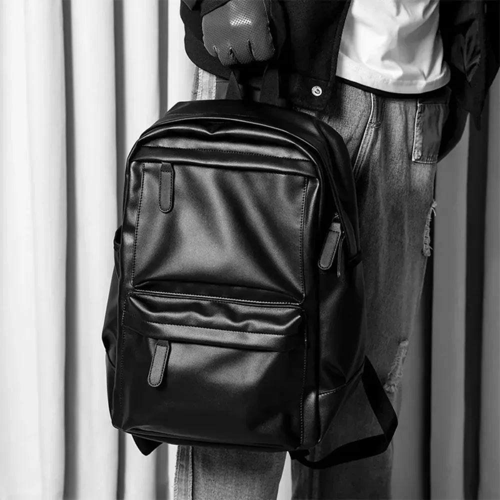 sac à dos pour homme en cuir pu, sac de voyage imperméable à la mode, sac à dos décontracté pour ordinateur portable 14 pouces