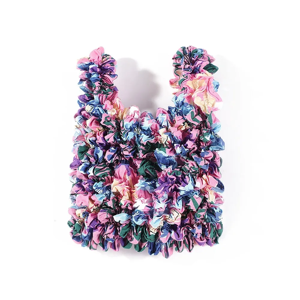 sac de courses plissé créatif multi-usage grande capacité en mousseline de soie, sac de rangement pliable à fleurs