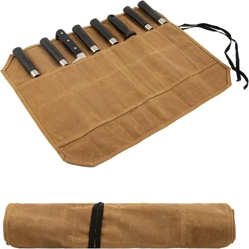 Étui à couteaux de chef en toile cirée, plusieurs compartiments, sac de rangement durable pour outils de cuisine, étui de transport pour la cuisine à domicile et en extérieur