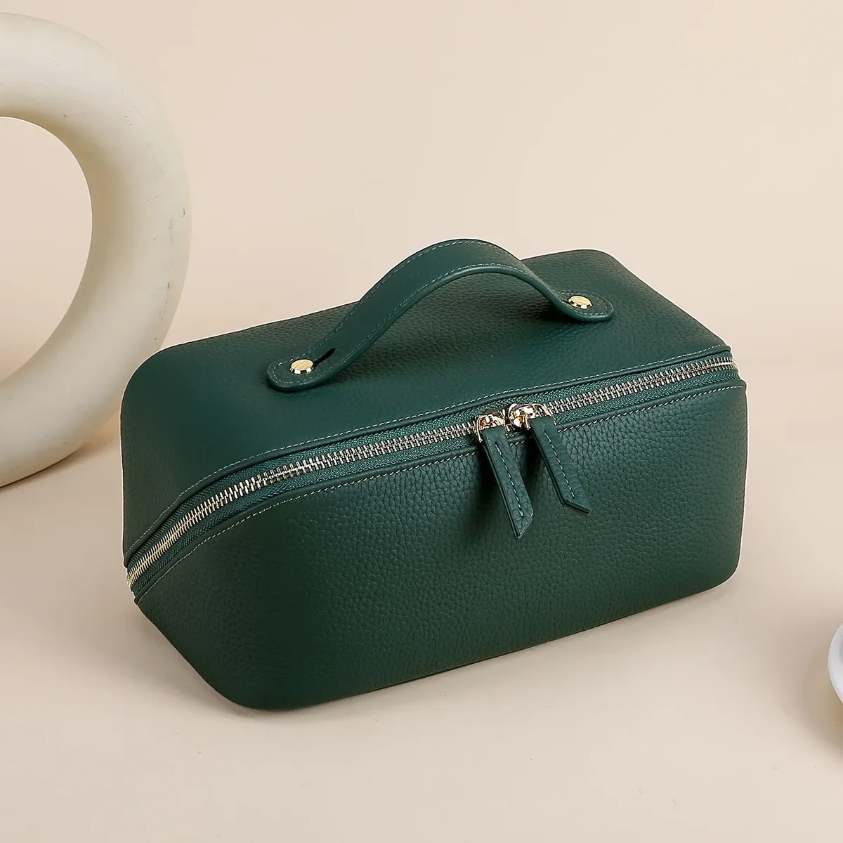 sac de maquillage en cuir de vache, sac de rangement de voyage, trousse de toilette multi-compartiments de grande capacité, sac à cosmétiques pour femmes avec initiales gratuites