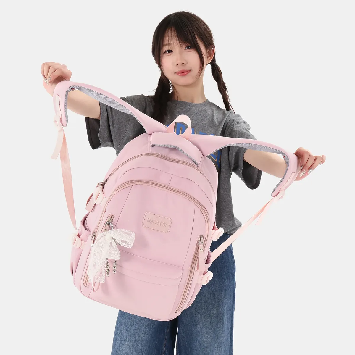 nouveau sac à dos imperméable grande capacité pour femme avec pendentif en dentelle, sacs d'école tendance pour ordinateur portable, sac de voyage mignon pour fille