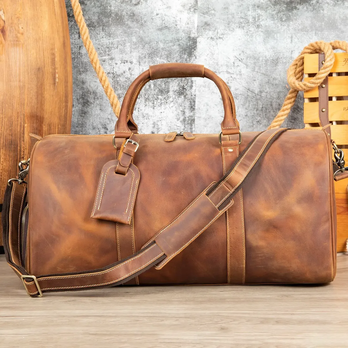 sac de voyage en cuir véritable pour homme avec compartiment à chaussures, sac de sport en cuir de vachette de qualité supérieure, sac de week-end à bandoulière