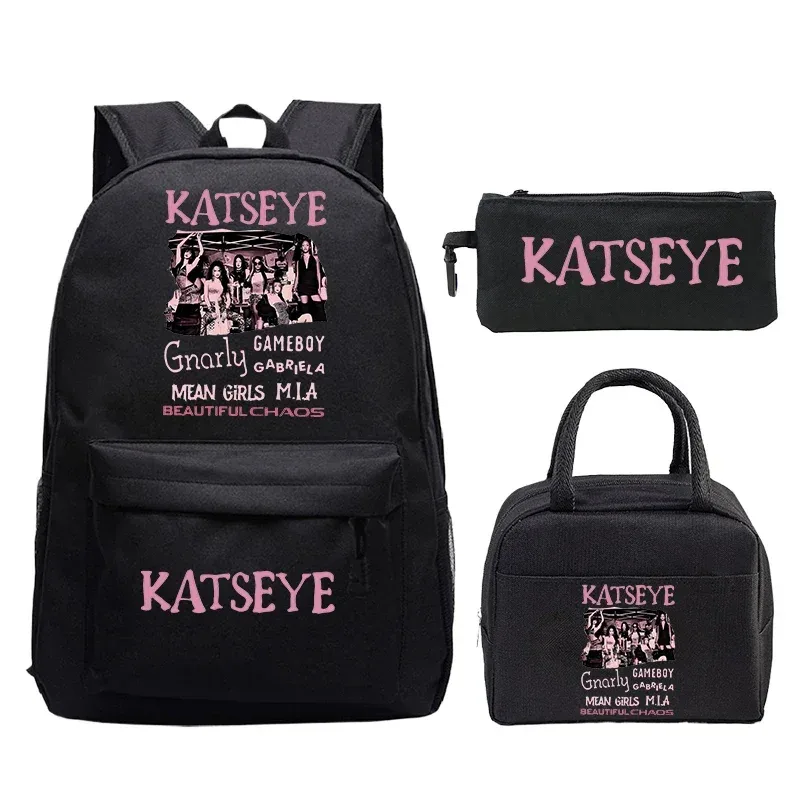 Ensemble de sacs à dos Katseye pour filles, sac à dos pour étudiants avec sac à déjeuner, trousse à crayons, sacs d'école, cadeaux pour enfants, Mochila