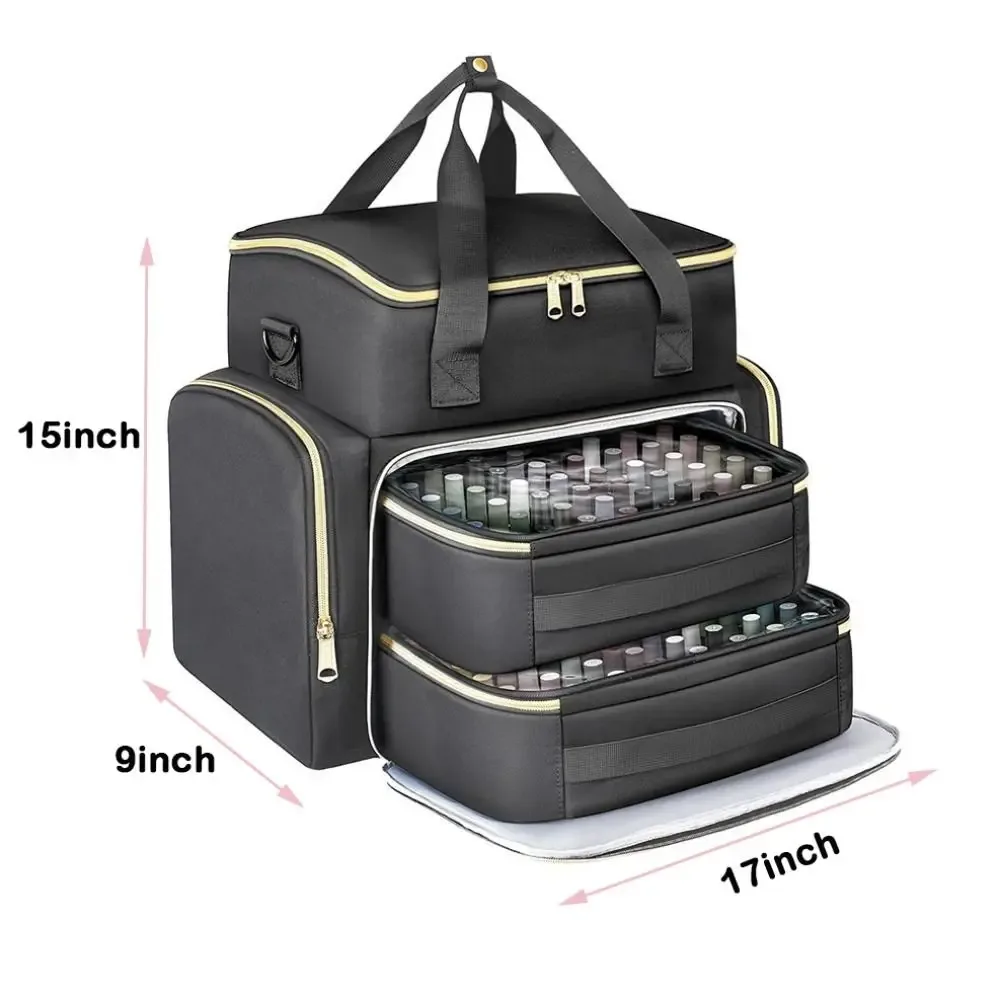 sac de rangement pour vernis à ongles grande capacité avec bandoulière, 96 compartiments, trousse de soin des ongles, sac de maquillage portable