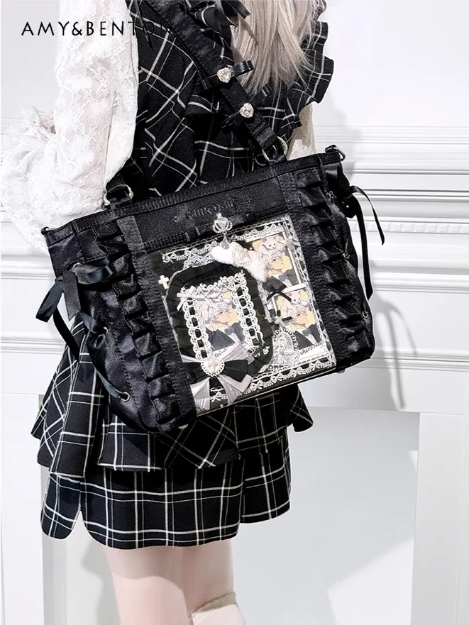 mine series – sac à bandoulière itabags doux, couleur unie, polyvalent, grande capacité, fermeture éclair, sac carré, sac à main japonais