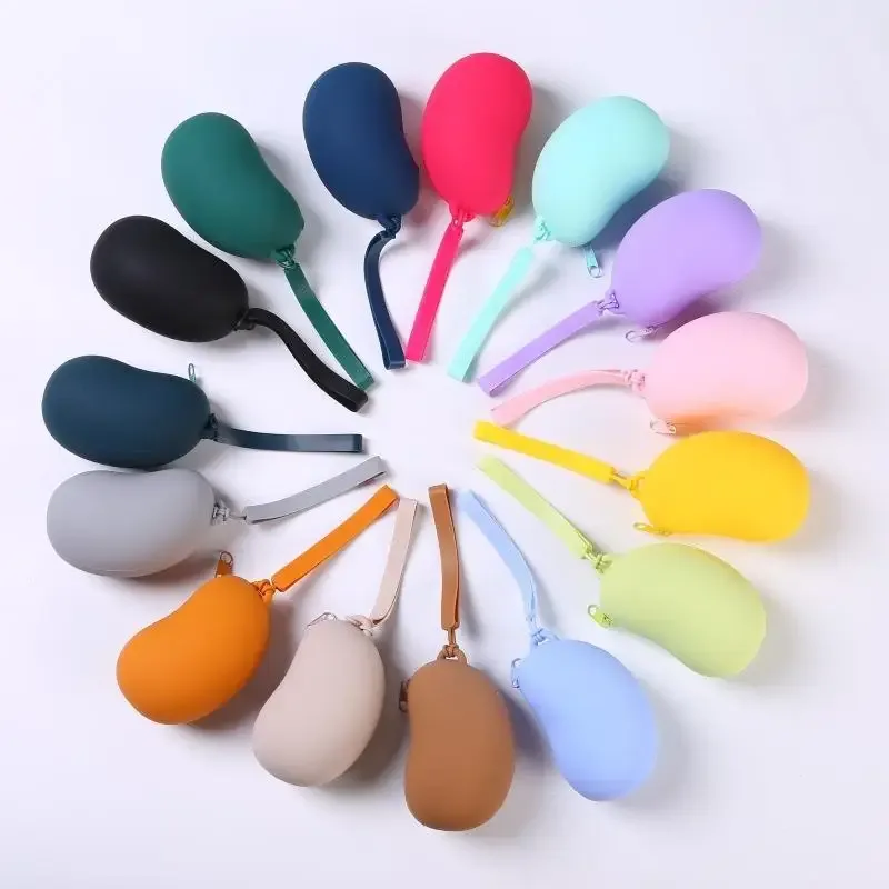 Sac de rangement cosmétique en silicone Bean, organisateur portable étanche pour écouteurs, câbles de données et porte-monnaie de voyage