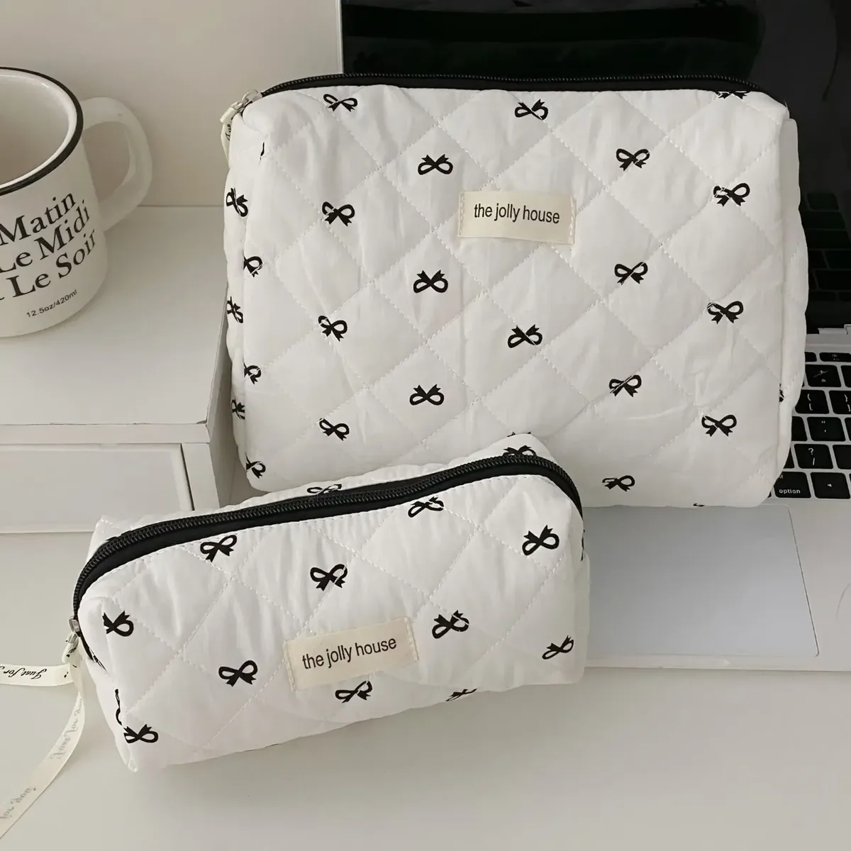 mode cerise fourre-tout femmes sac de maquillage portable mignon dames cosmétique toilette pochette de rangement sac à main coton matelassé sac à fermeture éclair
