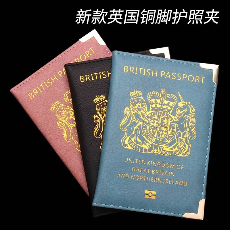 Nouveau Porte-Passeport Britannique en Cuir avec Pieds en Cuivre, Étui Fin en Métal pour Passeport, Portefeuille de Voyage, Porte-Identité