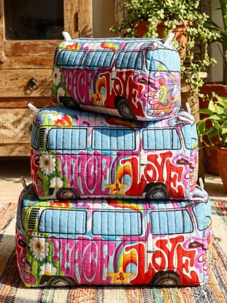 sacs cosmétiques matelassés imprimés en 3d tendance, pochette de rangement de maquillage de voyage pour femmes, motifs floraux et animaux vintage, imprimés pour le camping
