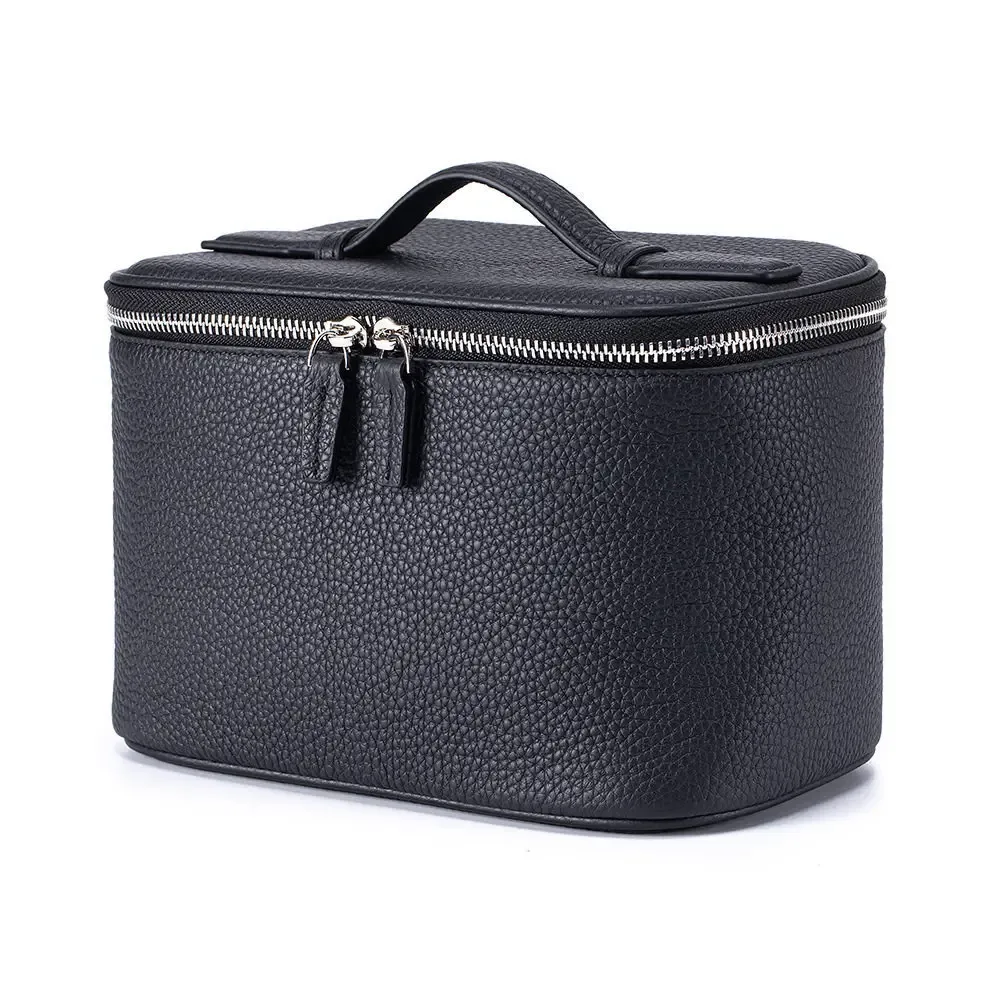sac à cosmétiques de luxe haut de gamme en cuir de vachette de qualité supérieure, sac de rangement compartimenté de grande capacité, trousse de toilette portable pour femme