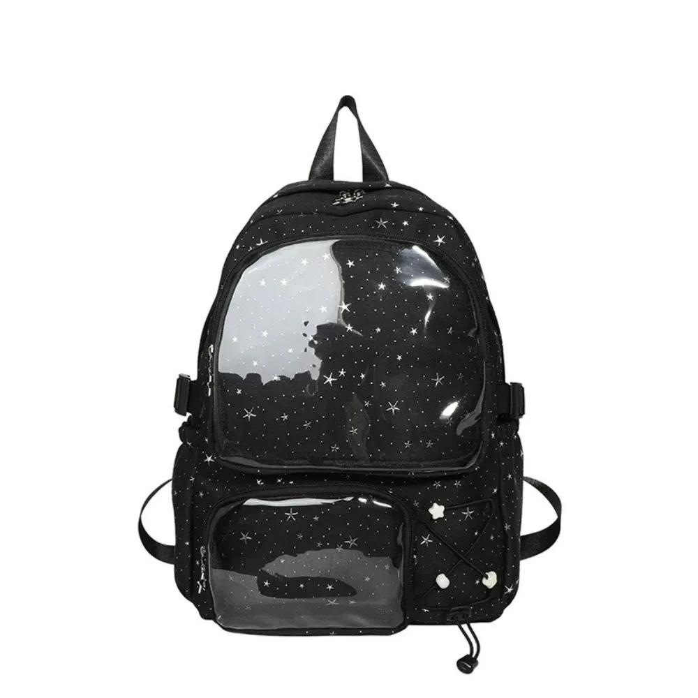 sac à dos pour ordinateur portable en tissu oxford, sac à dos en nylon imprimé étoile y2k, harajuku, grande capacité, transparent, itabag pour femmes