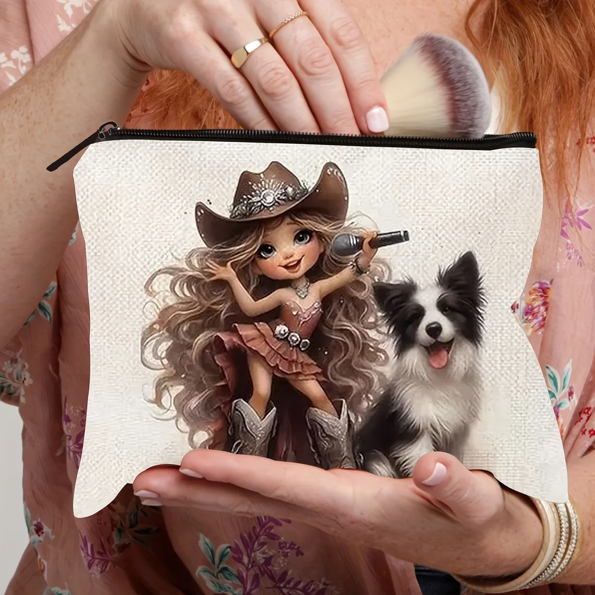 pochette de rangement de maquillage avec personnage de dessin animé mignon, sac à cosmétiques durable pour femmes et filles, trousse à crayons, sac de rangement d'accessoires