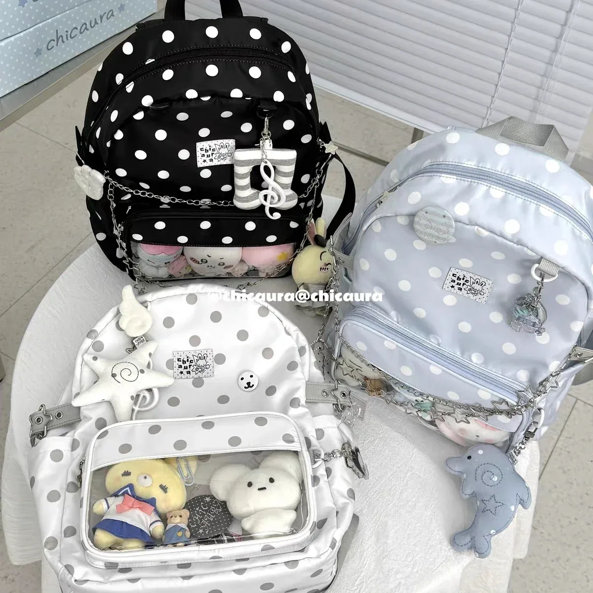 nouveau sac à dos harajuku doux et mignon pour filles, sac à poupées ita bag, sac à dos polyvalent style ins, grande capacité, à pois