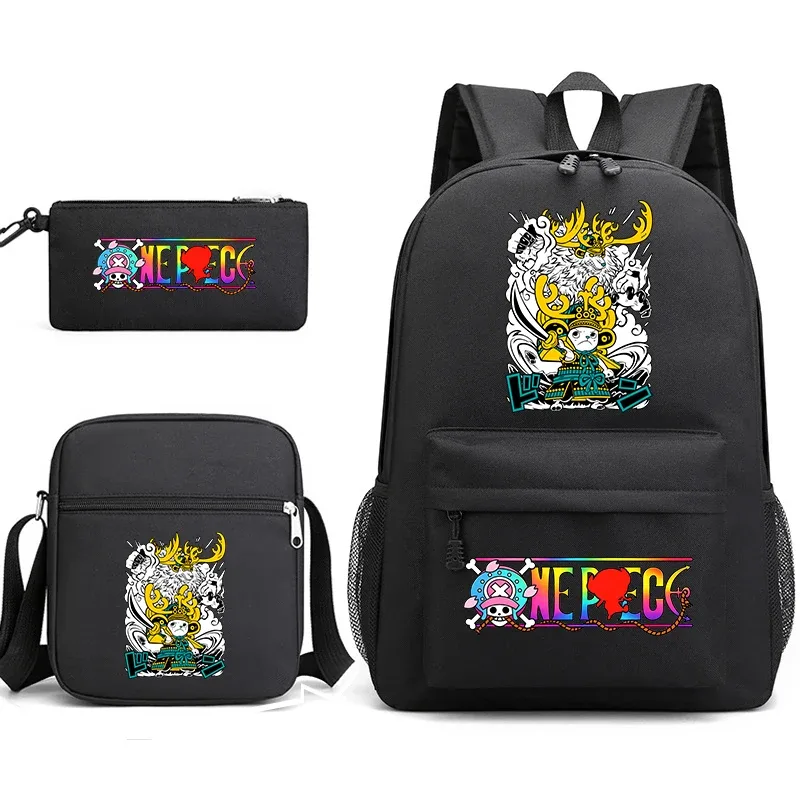 ensemble de sacs à dos d'école imprimés one piece tony tony chopper pour garçons et filles, sac mignon d'anime avec sac à bandoulière et étui à crayons