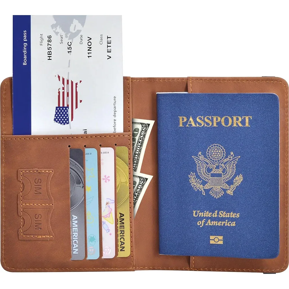 porte-passeport, couverture de passeport avec emplacement pour cartes de crédit, étui portefeuille pour passeport, indispensable pour les voyages, blocage rfid, en cuir, pour voyage a