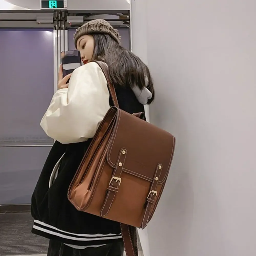 sac à dos japonais polyvalent en cuir pu, style preppy, grande capacité, sac d'école, sac à dos pour ordinateur portable