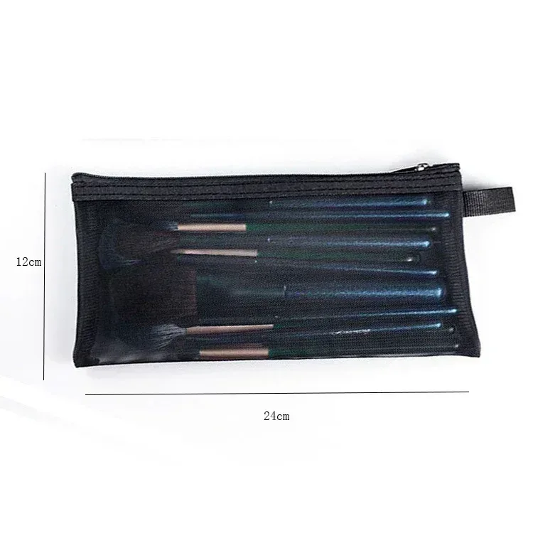 sacs de maquillage de lavage de toilette, trousse de maquillage en maille transparente noire, pochette de rangement, sac à cosmétiques de voyage pour femmes, fermeture éclair décontractée