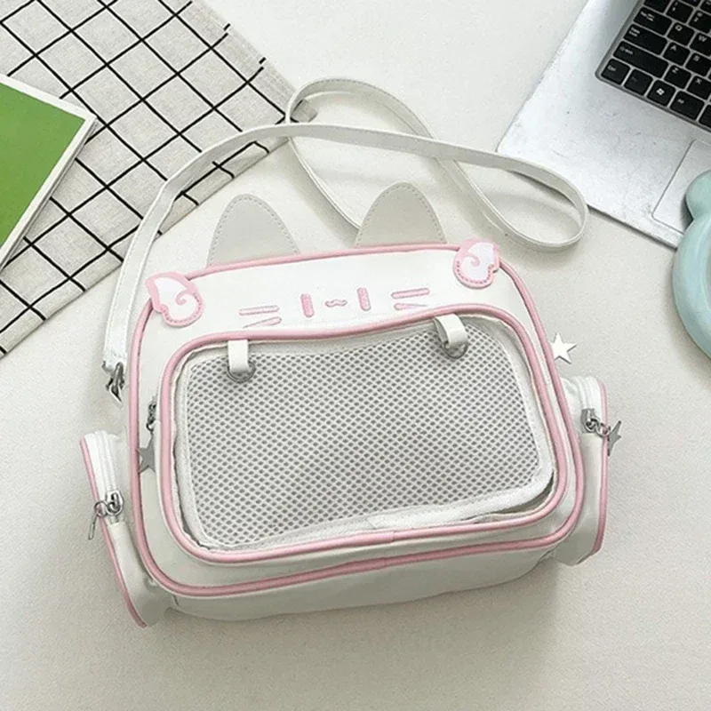 sacs à dos de mode pour femmes, style y2k, sac ita chat kawaii japonais, sacs à bandoulière en pu pour filles mignonnes, poche transparente, esthétique initiée