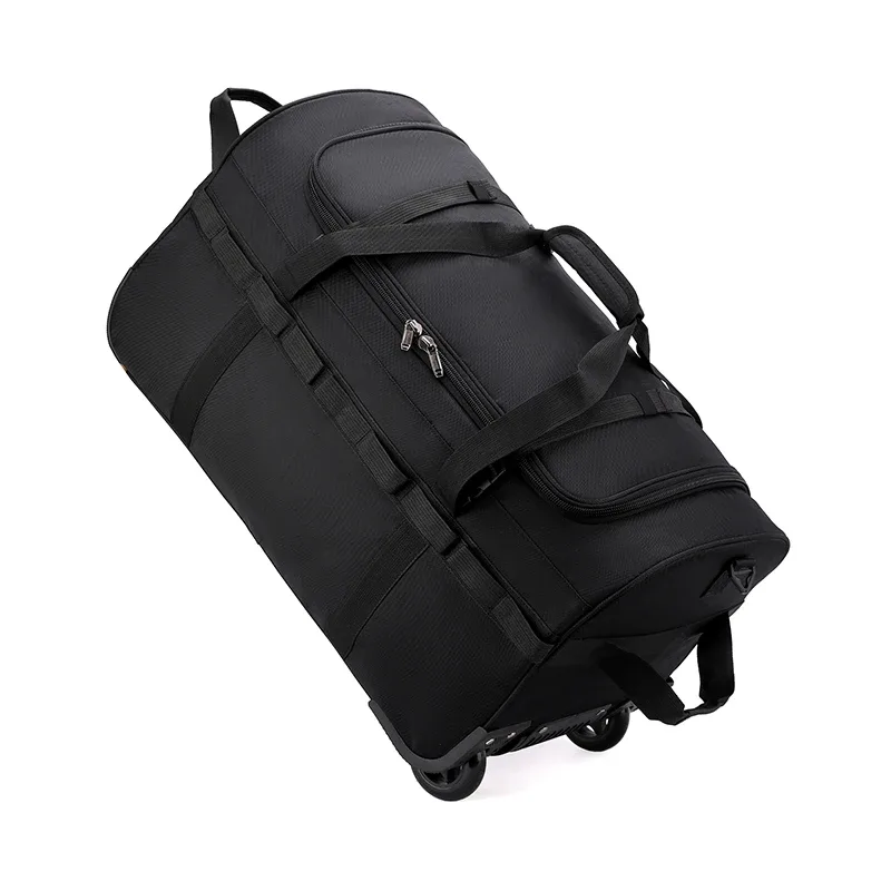 sac polochon à roulettes robuste, bagage roulant pliable et résistant à l'eau avec bandoulière réglable et poches pour voyage et salle de sport