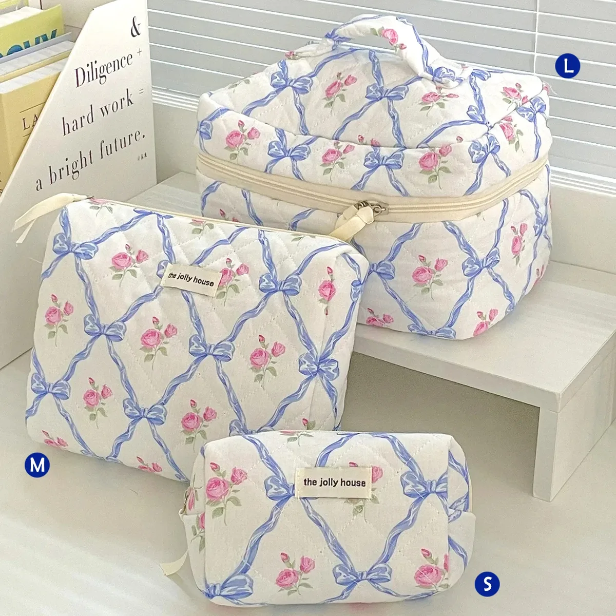 sac de maquillage en coton matelassé pour femmes, 1 pièce, mignon, fermeture éclair, organisateur de cosmétiques, sac à main en tissu en forme de boîte, trousse de toilette portable pour filles