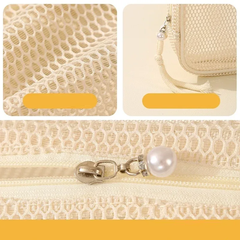sac à cosmétiques en nylon décontracté, à main, avec fermeture éclair, sacs à maquillage en maille, sacs de toilette multifonctionnels en maille, pour femmes
