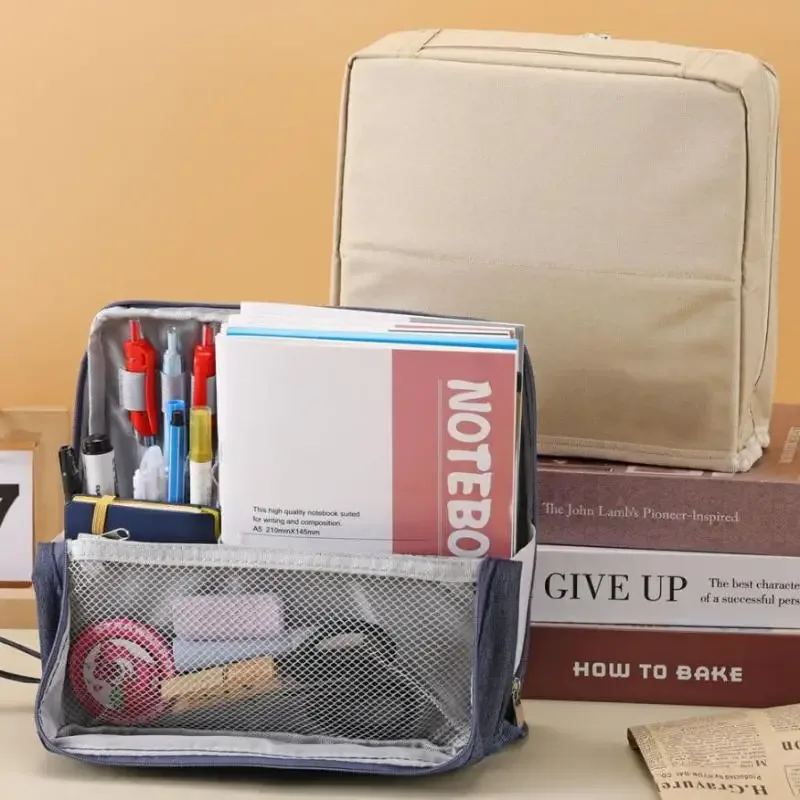 sac à cosmétiques portable de grande capacité, rangement vertical de bureau, sac de rangement multifonctionnel pour cosmétiques, sac de rangement pour stylos et fournitures de bureau