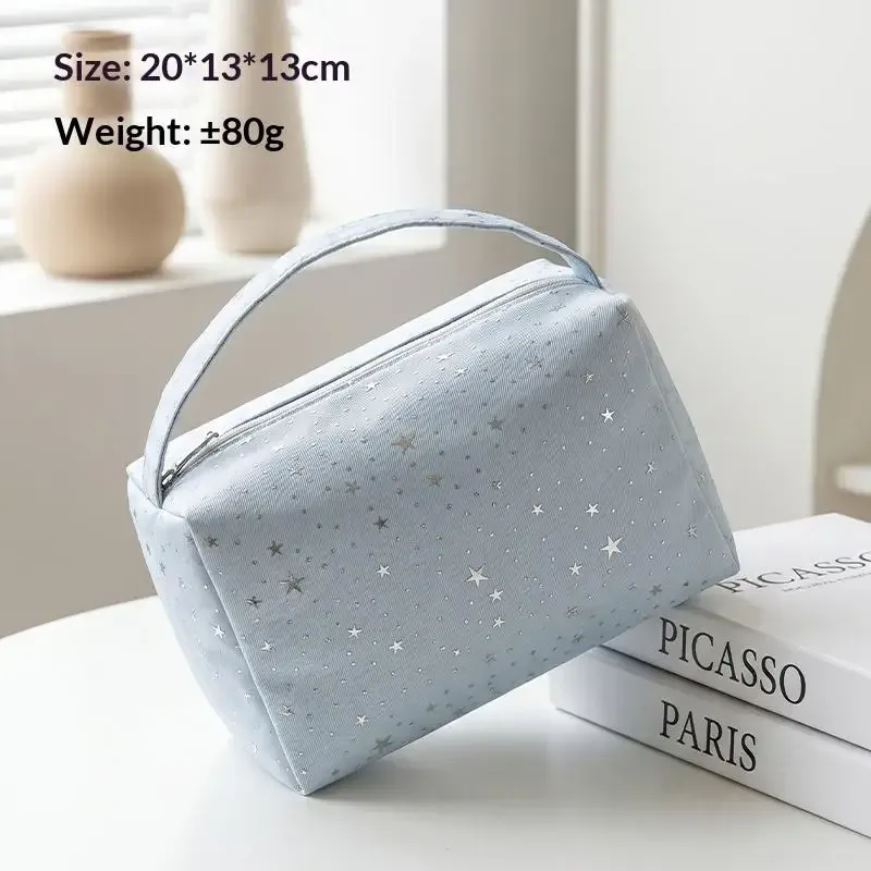 sac de rangement pour cosmétiques en nylon à motif étoilé, grande capacité, poignée portable, trousse de toilette imperméable pour les voyages.
