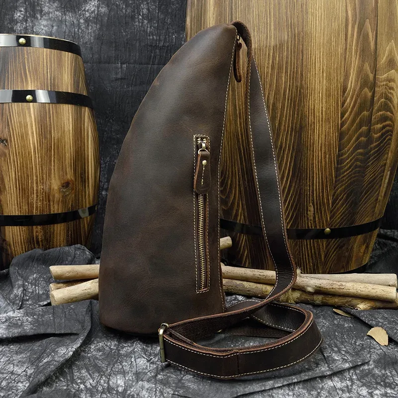 sac à dos en cuir de cheval fou pour hommes, petit sac de poitrine décontracté, sac de voyage vintage en cuir de vache, sac à bandoulière en cuir de vache