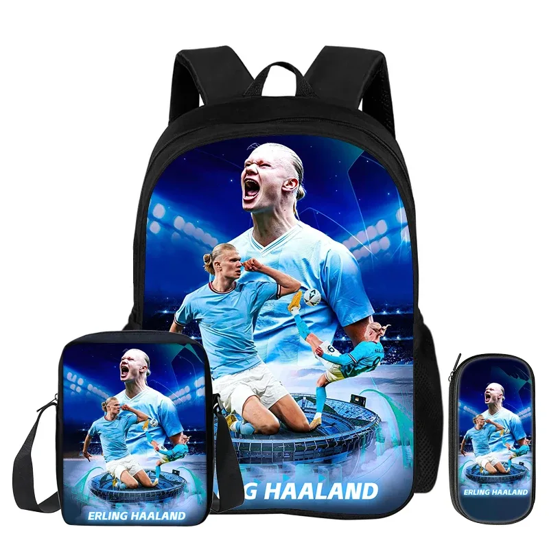 sac à dos d'école, sac à crayons, sac à dos de sport haaland pour enfants, ensemble de 3 pièces, sac à dos de footballeur star, cadeau