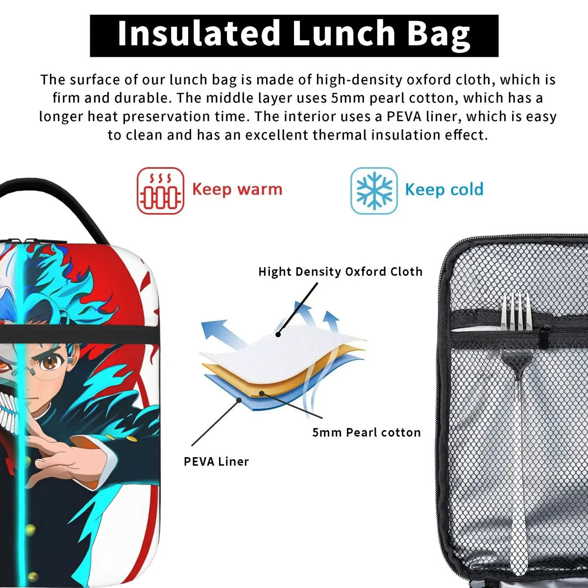 sac de rangement avec fermeture à glissière, 1 pièce, pochette de rangement dandadan, boîte à lunch scolaire réutilisable pour le déjeuner
