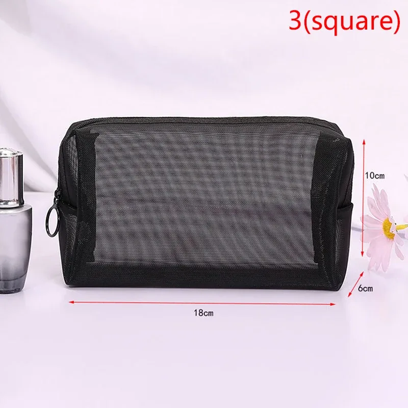 trousse de maquillage en maille transparente noire pour femme, trousse de toilette décontractée à fermeture éclair, trousse à cosmétiques de voyage, 1 pièce