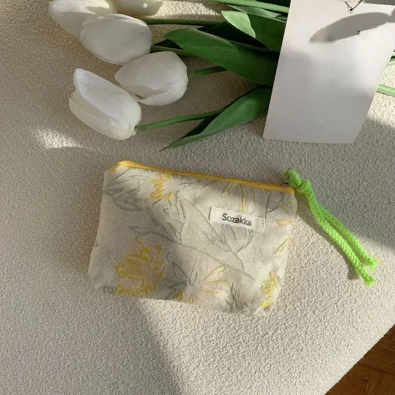 petite trousse de maquillage cosmétique pour femmes et filles, mini sacs à fleurs en coton, trousse de maquillage rouge à lèvres, sac à main pour enfants, trousse à poudres à monnaie