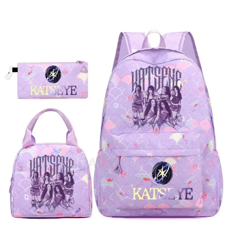 sac à dos amusant katseye, imperméable, grande capacité, pour ordinateur portable, sac d'école, pour femmes et hommes, motif dessin animé, sac de voyage, ensemble de 3 pièces.