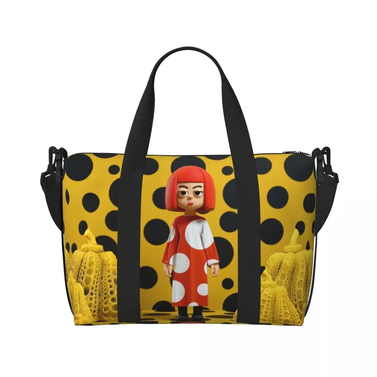 Sac fourre-tout personnalisé Yayoi Kusama à pois pour femmes, sac de voyage à bandoulière de plage de gymnastique citrouille de grande capacité