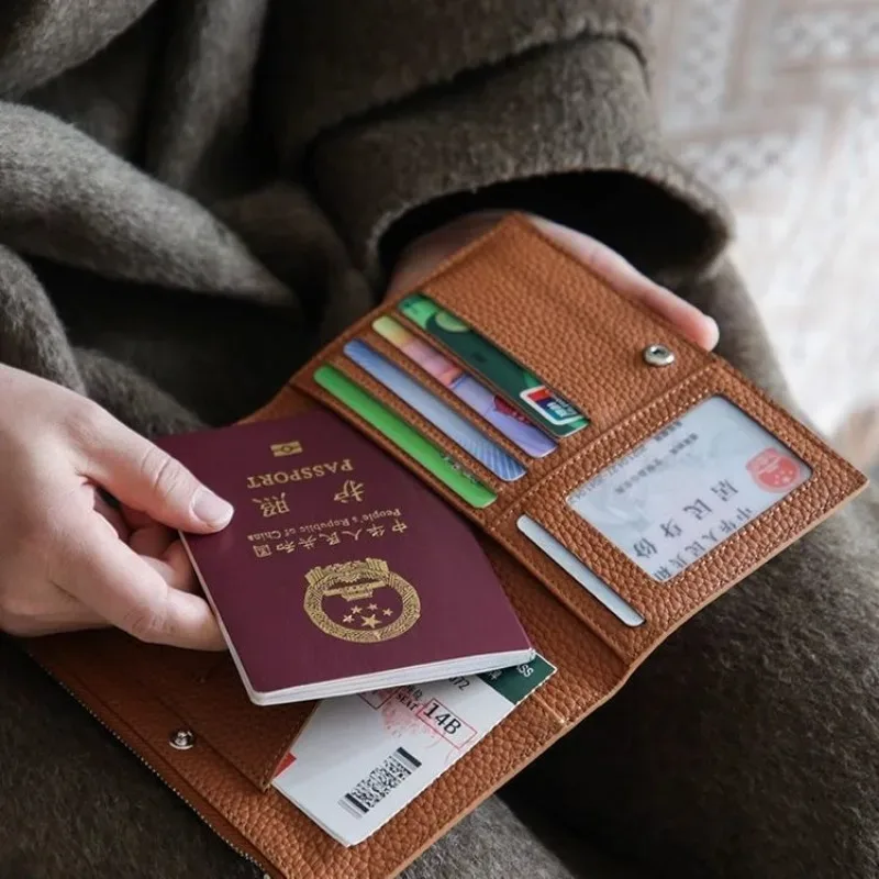 porte-passeport en cuir, portefeuille de voyage étanche pour femmes et hommes, couverture à fermeture éclair