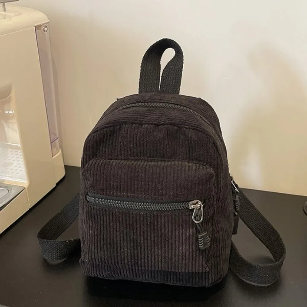 sac à dos mini en velours côtelé couleur unie série forêt, léger, à double bandoulière, vintage, multi-poches, pour femme
