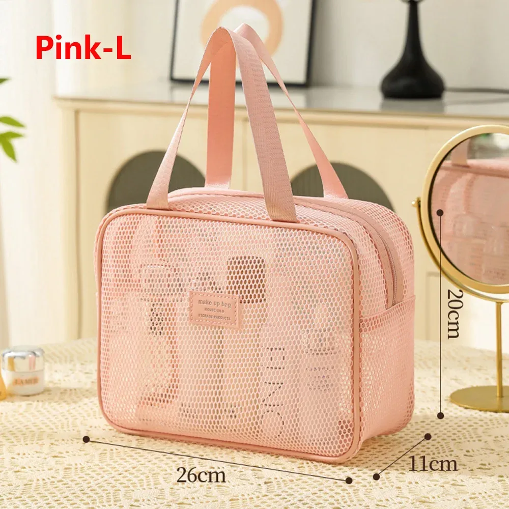 sac de rangement de maquillage fourre-tout transparent en maille simple, sac de toilette pour oreiller, sac de toilette pour cosmétiques, sac de rangement de voyage portable de grande capacité pour femmes
