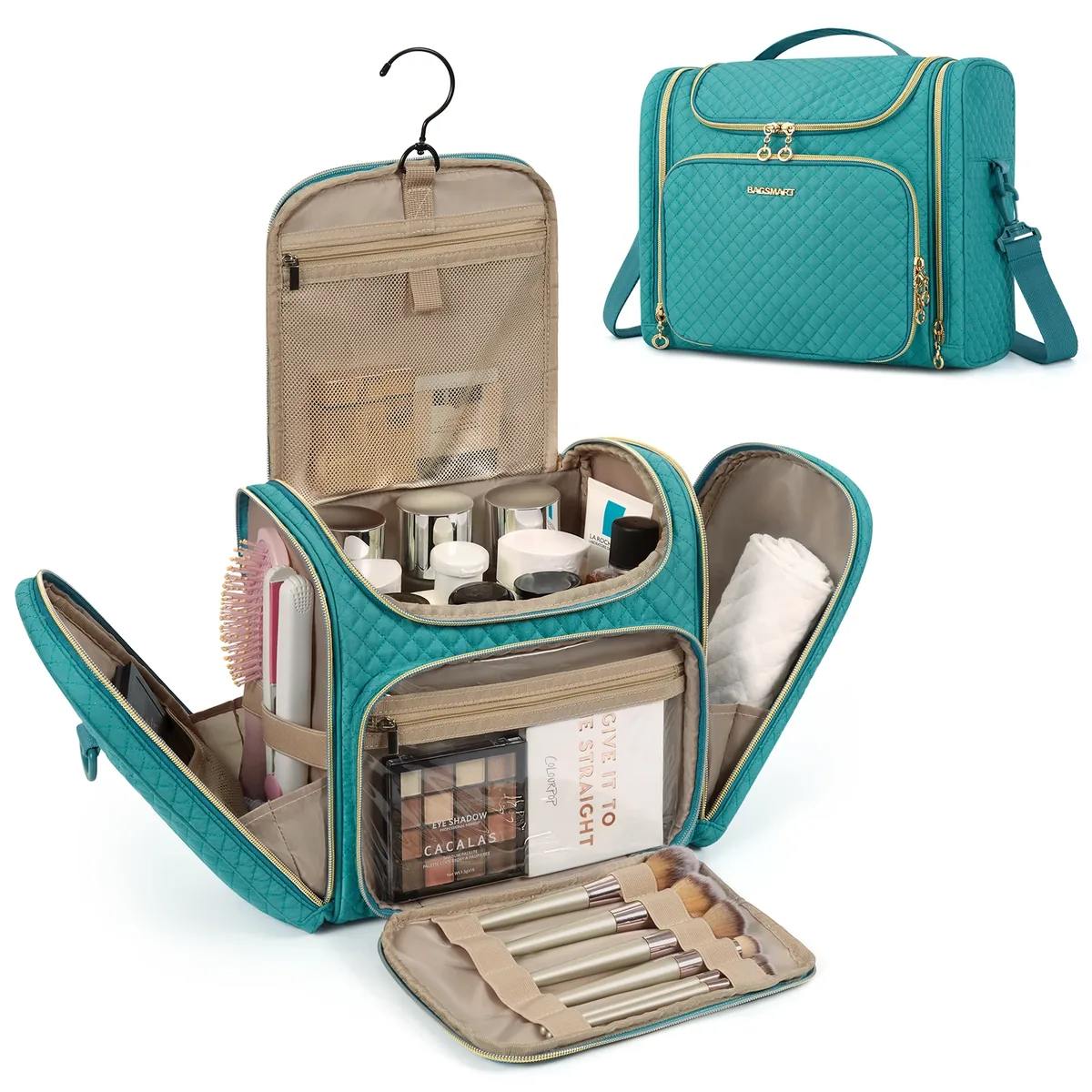 bagsmart trousse de maquillage pour femme, trousse de toilette de grande capacité, résistante à l'eau, pour maquillage, organisateur de voyage, essentiels