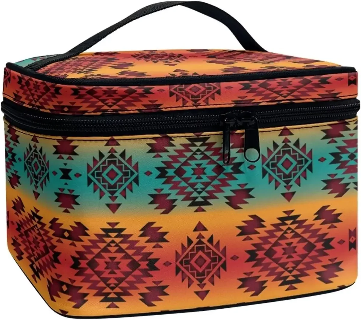 bronwn-trousse de maquillage portable avec fermeture à glissière, sac de toilette, fourre-tout pour cosmétiques, poudres imprimées, rétro, salle plus lente