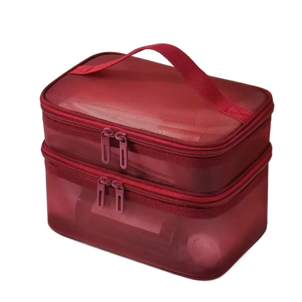 sac de voyage portable en maille transparente à 2/3 couches, grande capacité, trousse de toilette, trousse de maquillage à 2/3 couches, organisation des articles de toilette
