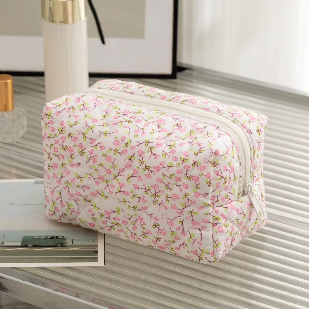 nouvelle trousse de maquillage en coton matelassé à fleurs, grande capacité, légère, organiseur de cosmétiques multifonctionnel, trousse de toilette pour femmes