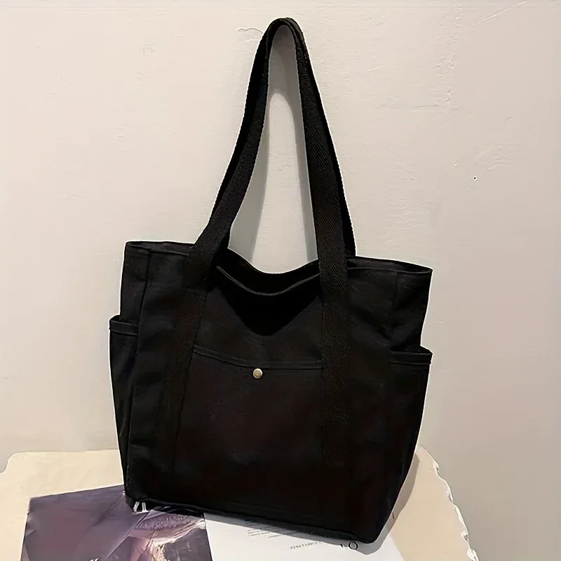 grand sac fourre-tout avec fermeture éclair - sac de transport en nylon, beige/noir, compartiments pour l'université/le bureau/les voyages
